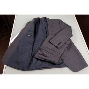 VTG 90s Hugo Boss 42R 34x30 2pc Pleated Pant Suit Charcoal Gray Single Breasted